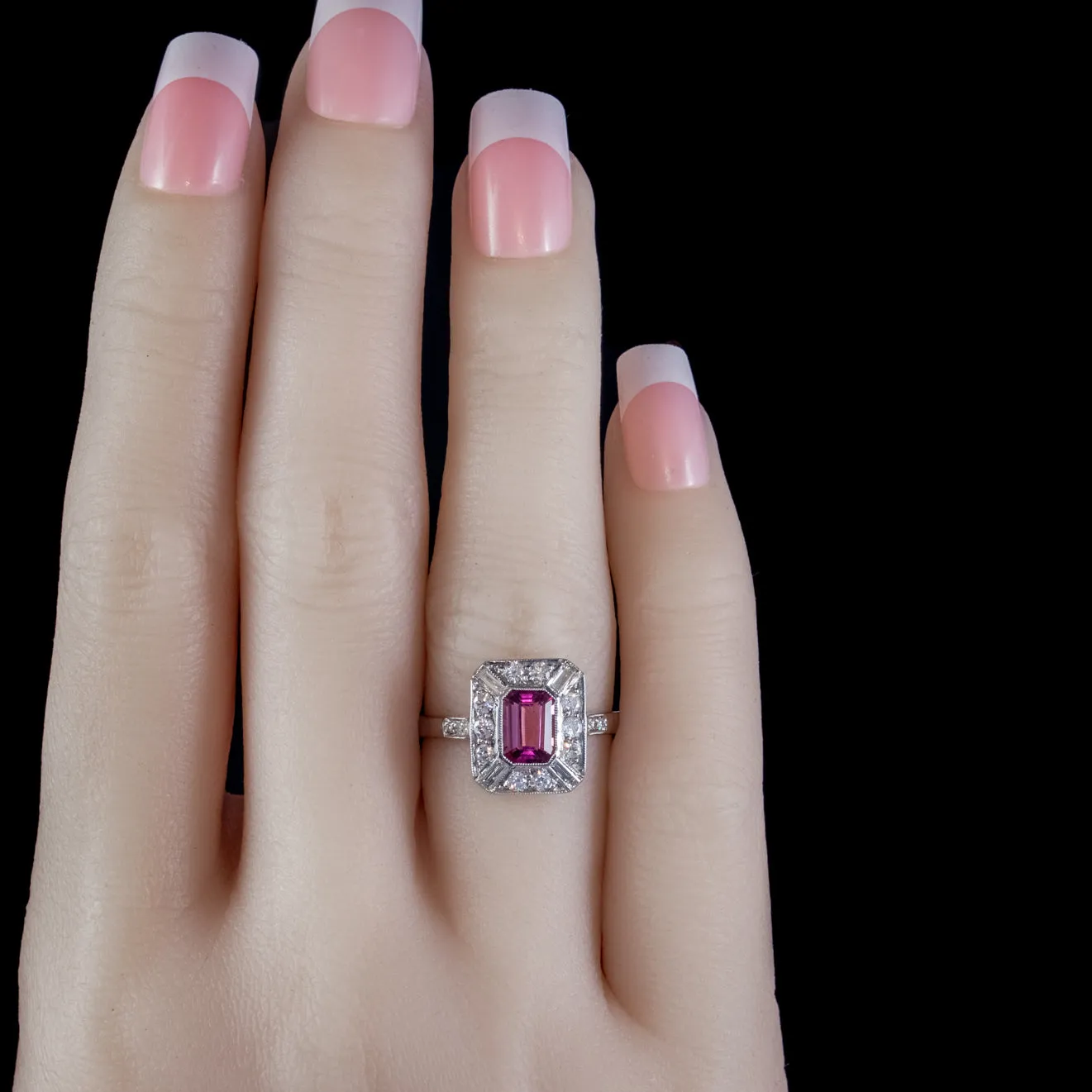 Pink Tourmaline Diamond Cluster Ring 18Ct White Gold 1Ct Of Diamond