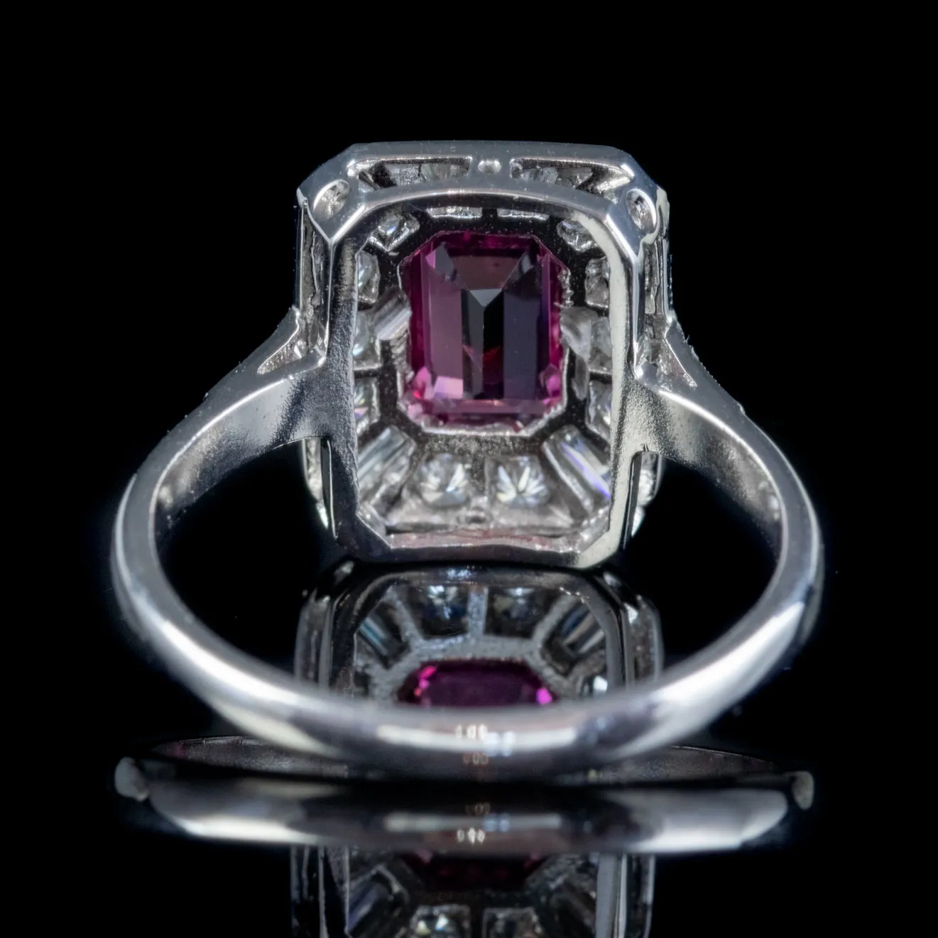 Pink Tourmaline Diamond Cluster Ring 18Ct White Gold 1Ct Of Diamond