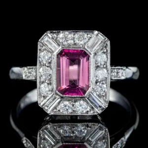 Pink Tourmaline Diamond Cluster Ring 18Ct White Gold 1Ct Of Diamond