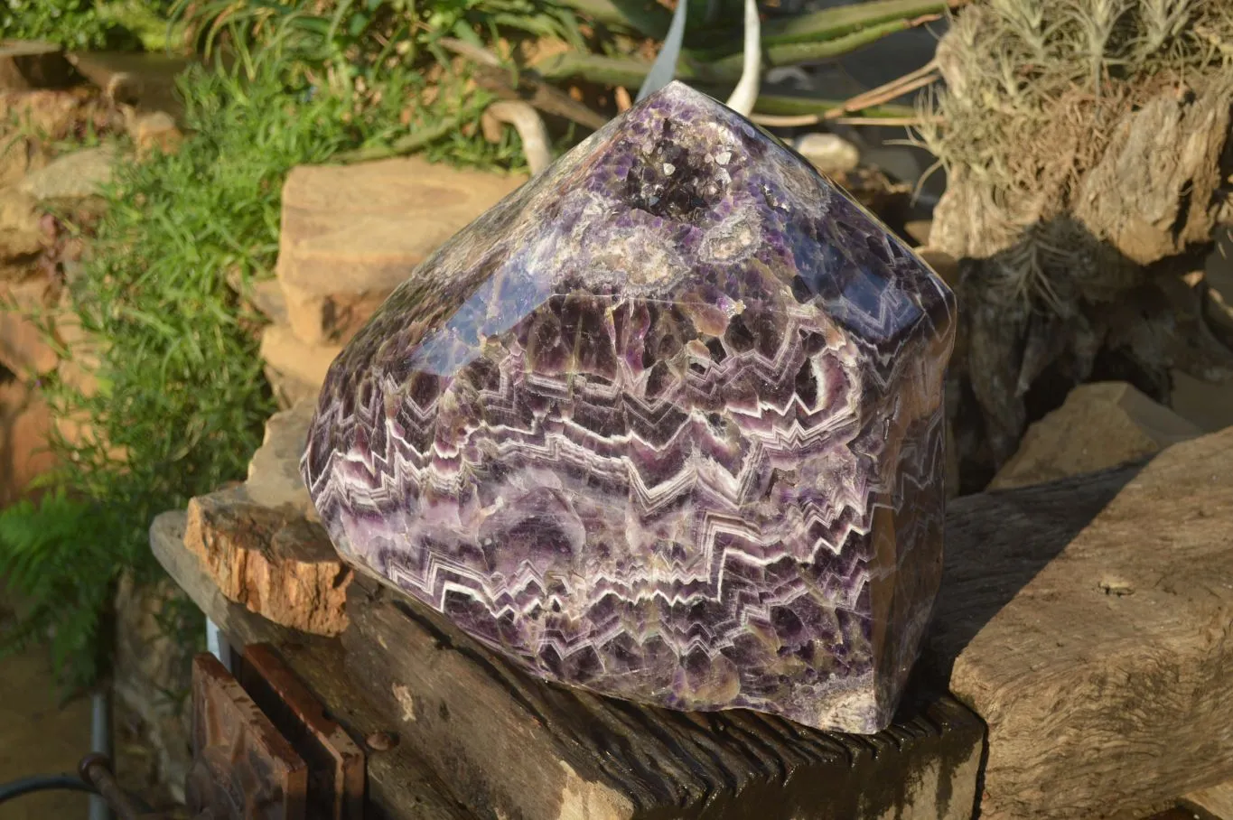 Polished Chevron Amethyst Point With Geode Vugs x 1 From Zambia