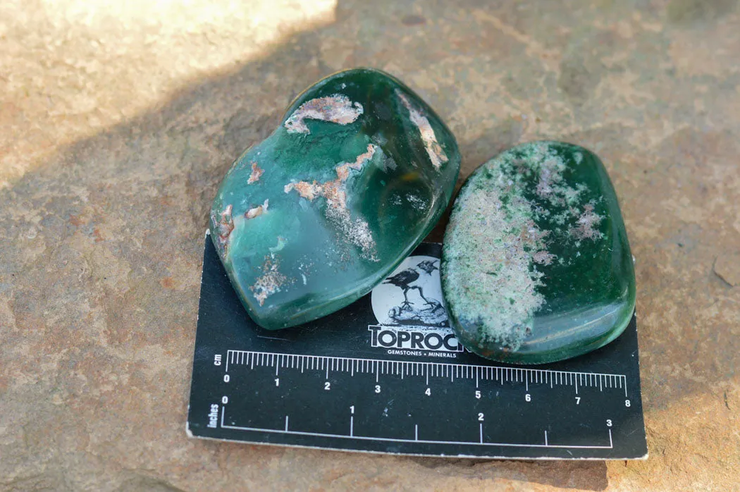 Polished Emerald Mtorolite Galet-Palm Stones x 12 From Mutorashanga, Zimbabwe