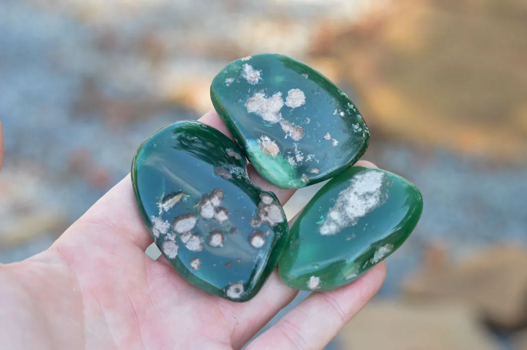 Polished Emerald Mtorolite Galet-Palm Stones x 12 From Mutorashanga, Zimbabwe