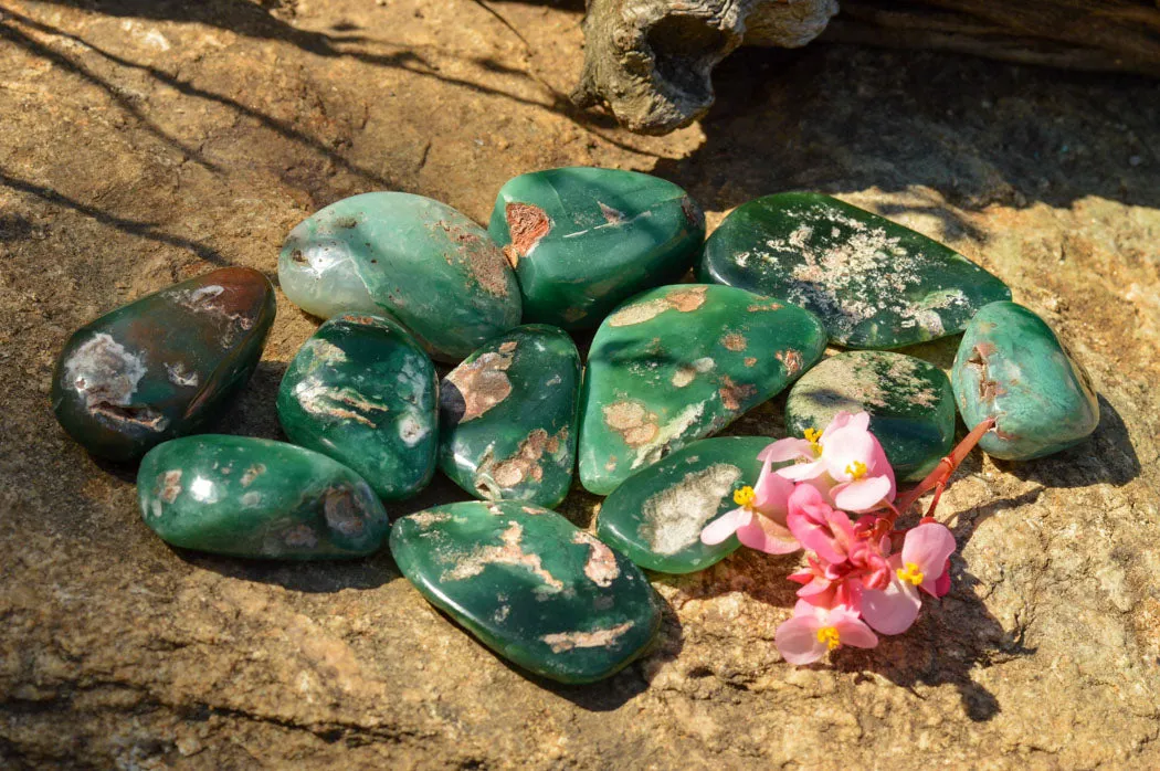 Polished Emerald Mtorolite Galet-Palm Stones x 12 From Mutorashanga, Zimbabwe