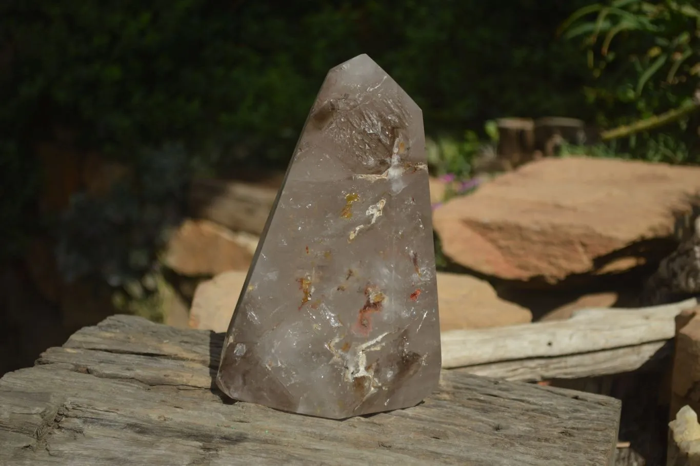 Polished Extra Large Smokey Window Quartz Crystal x 1 From Madagascar