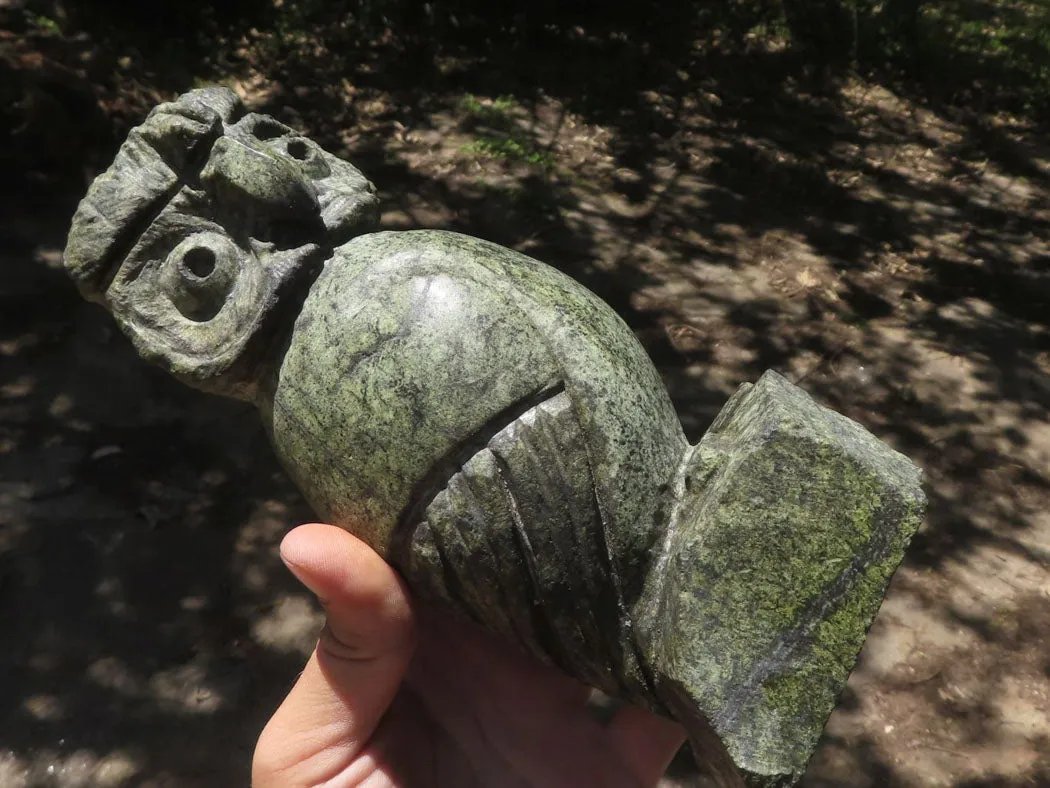 Polished Hand Carved Verdite Owl  x 1 From Zimbabwe