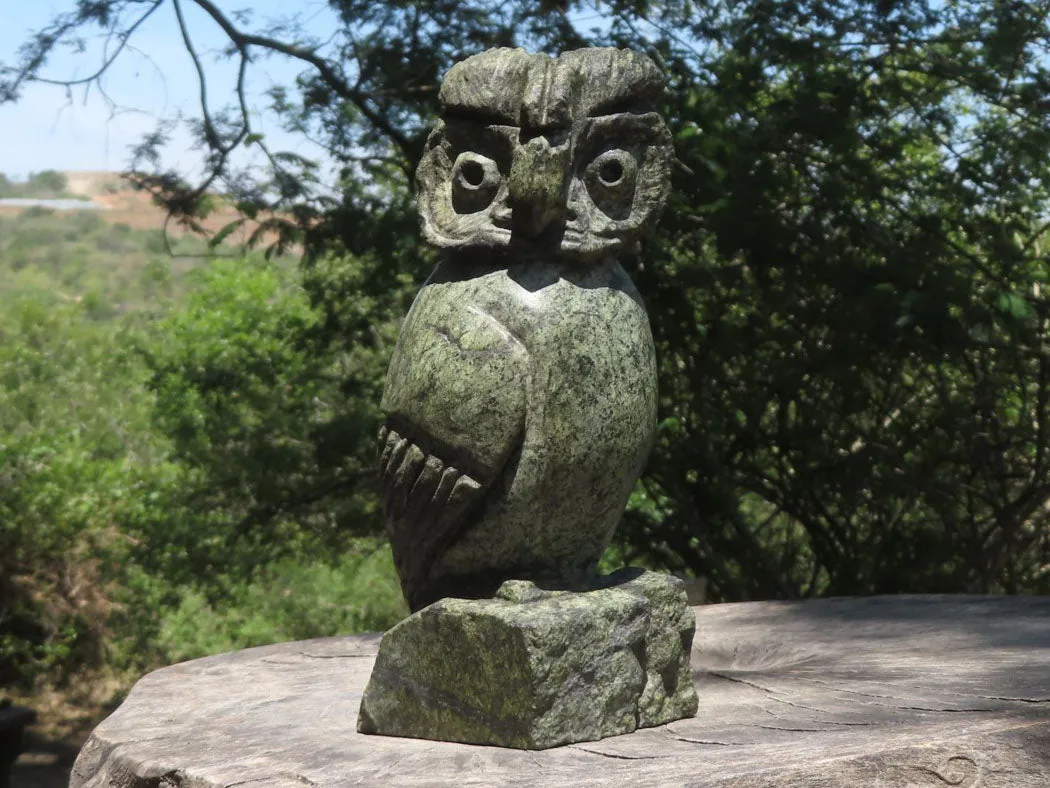 Polished Hand Carved Verdite Owl  x 1 From Zimbabwe