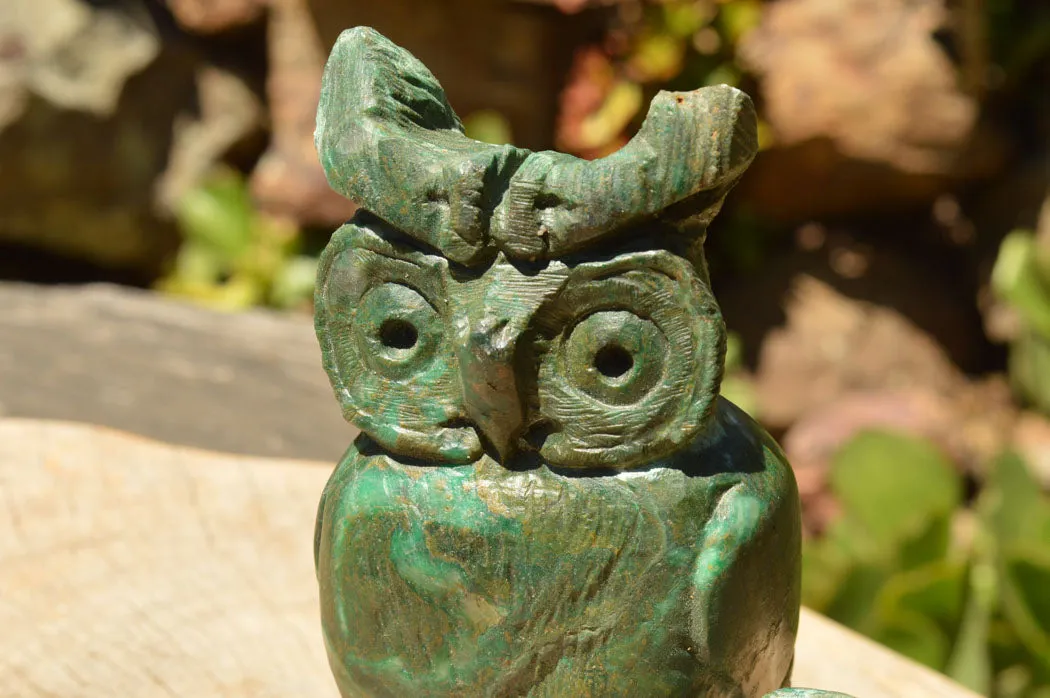 Polished Large Green Verdite Owl Carving  x 1 From Zimbabwe