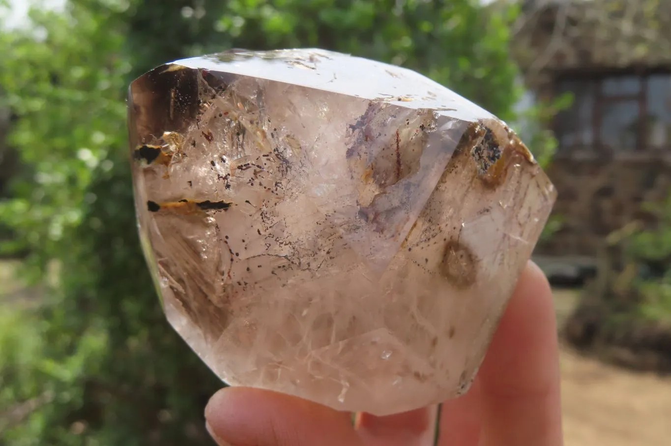 Polished Smokey Window Quartz Crystal Points x 2 From Madagascar