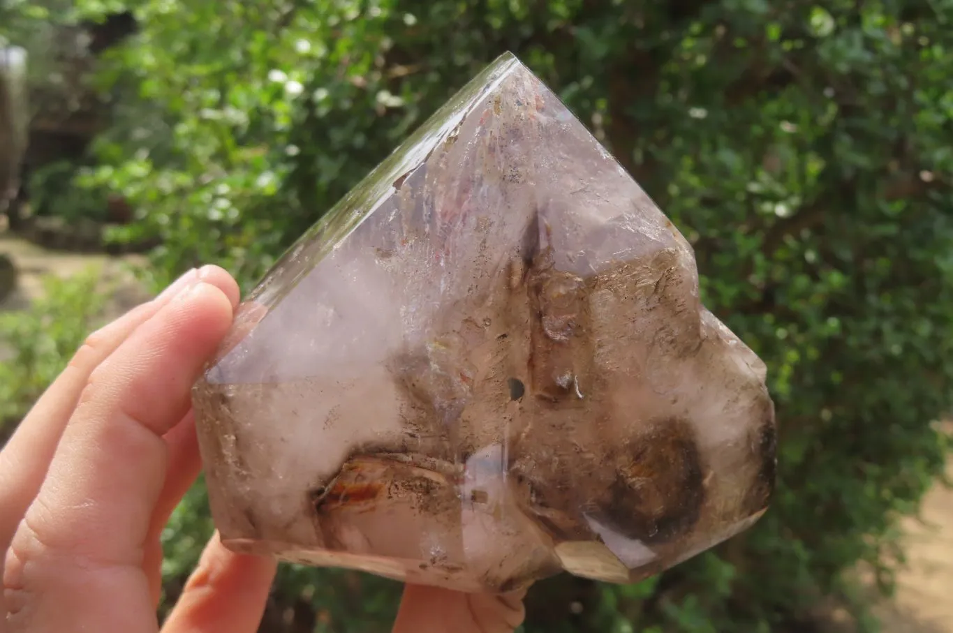 Polished Smokey Window Quartz Crystal Points x 2 From Madagascar