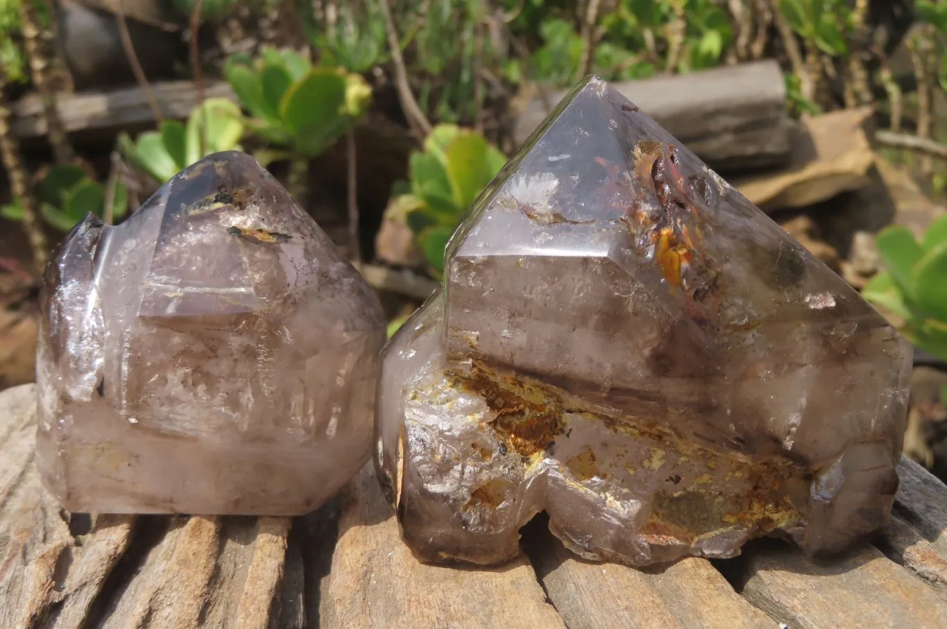 Polished Smokey Window Quartz Crystal Points x 2 From Madagascar