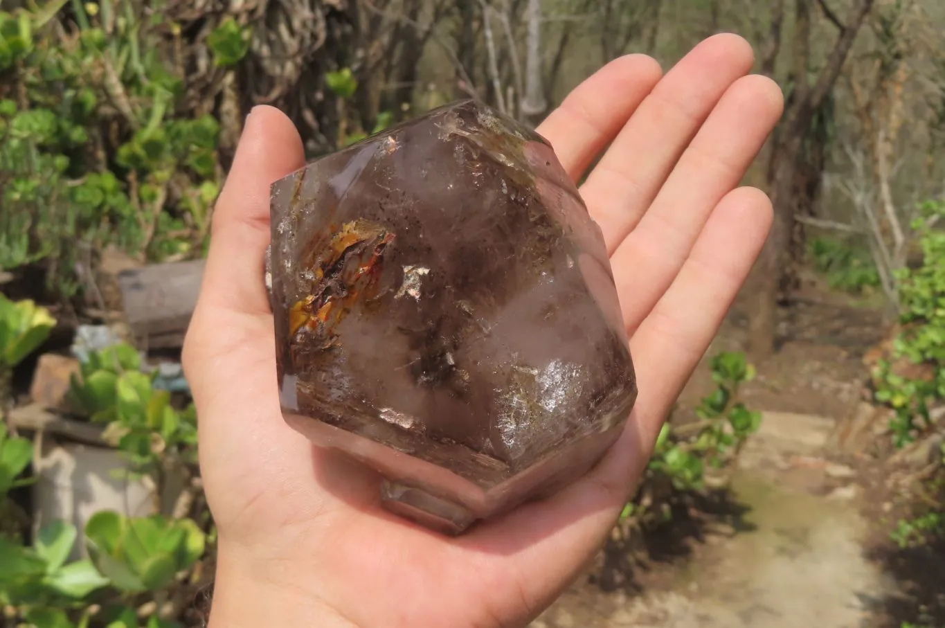 Polished Smokey Window Quartz Crystal Points x 2 From Madagascar