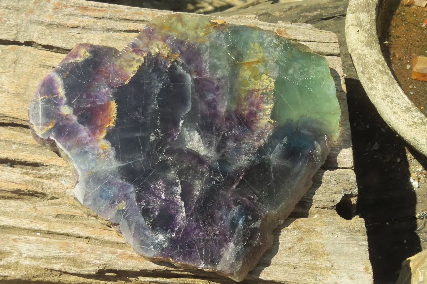 Polished Watermelon Fluorite Slice x 1 From Namibia