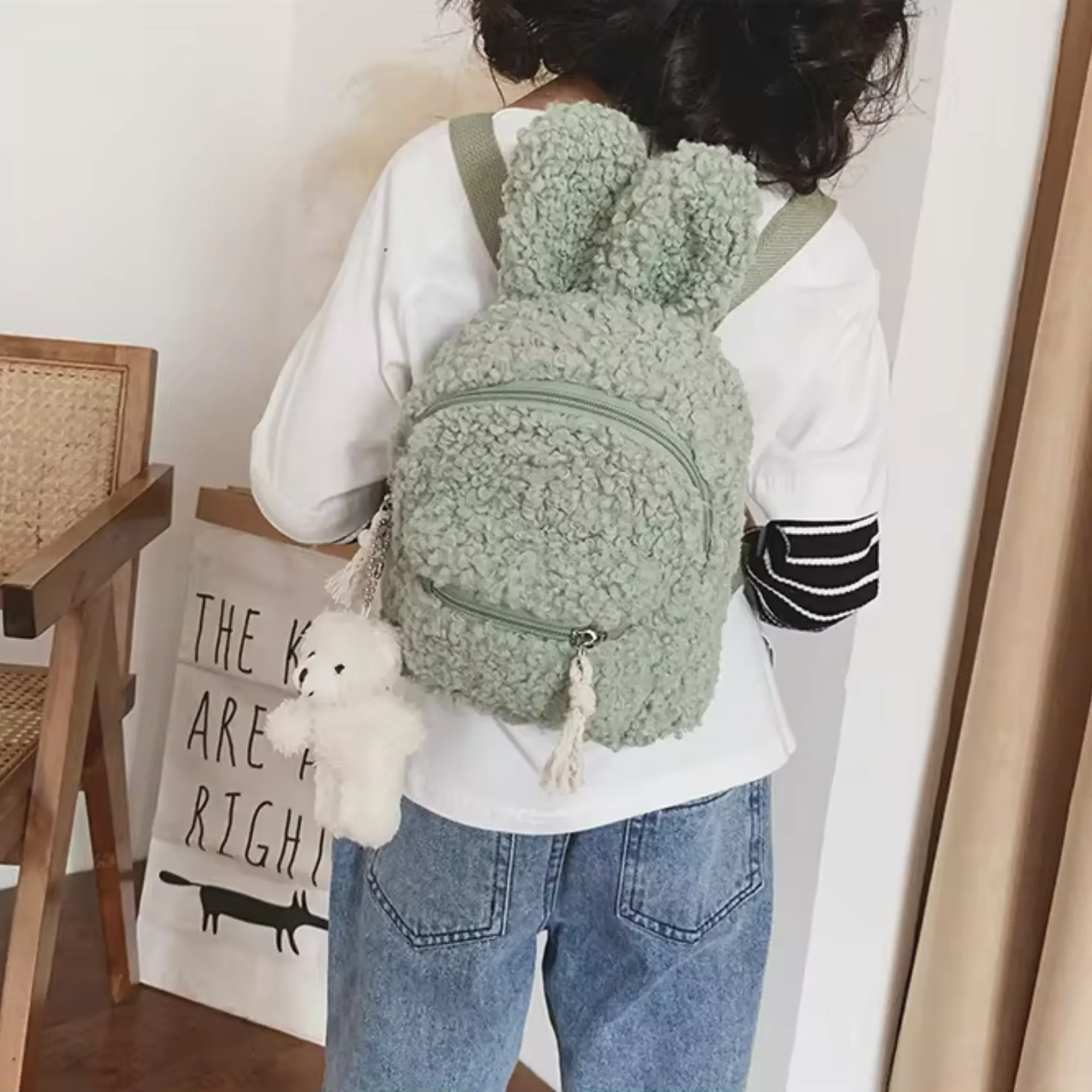 Preschool Children's Fur Backpack - Green