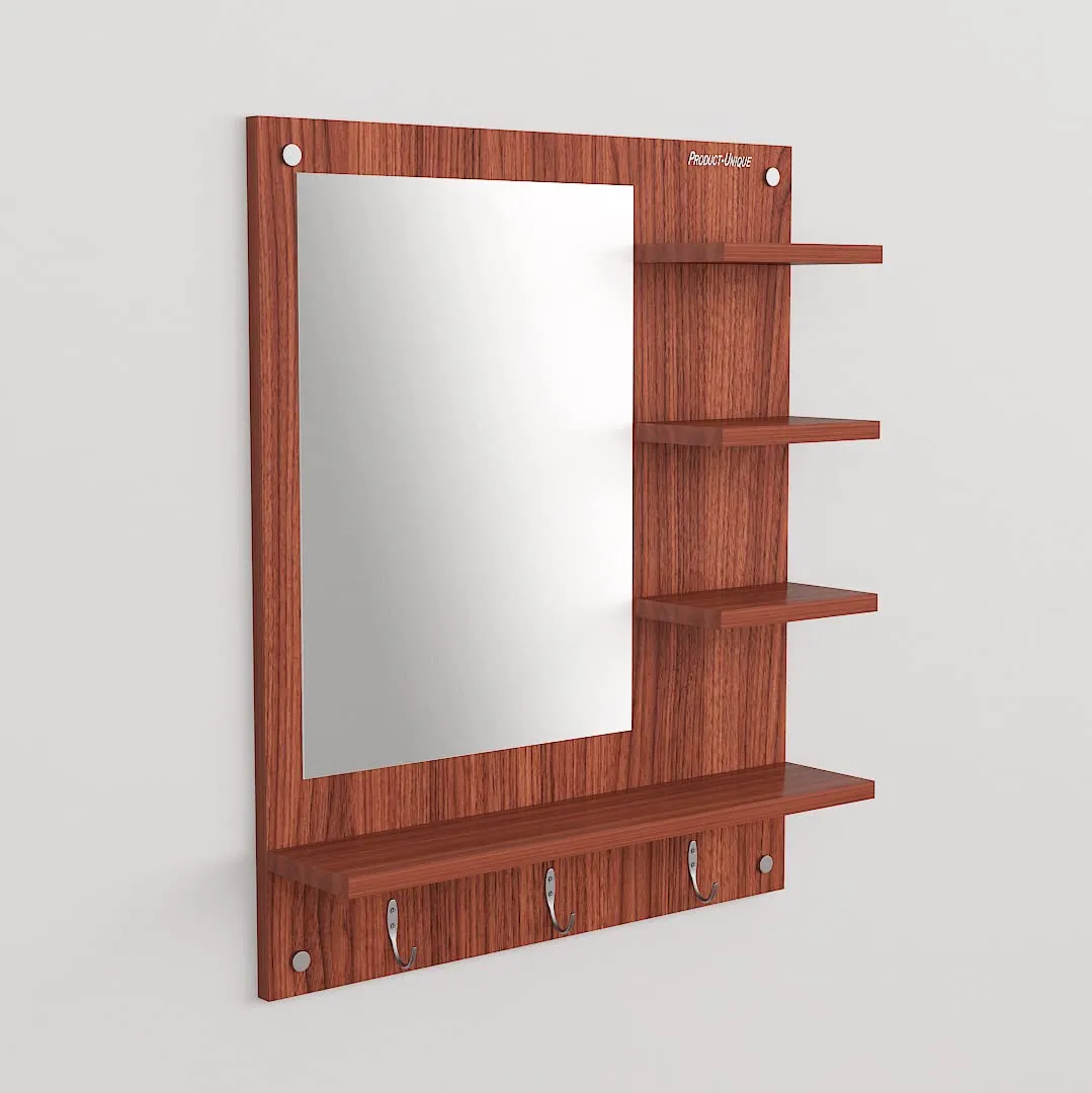 Product-Unique Engineered Wood Dressing Mirror, Wall Mount Vanity Mirror with Shelves Wall Hanging Dressing Mirror Walnut (Brown)