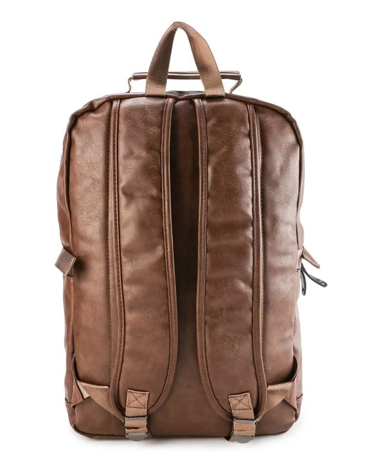 Pu Buckled Zipper Large Backpack - Camel