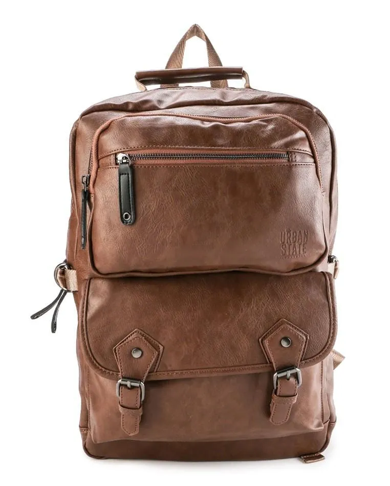 Pu Buckled Zipper Large Backpack - Camel