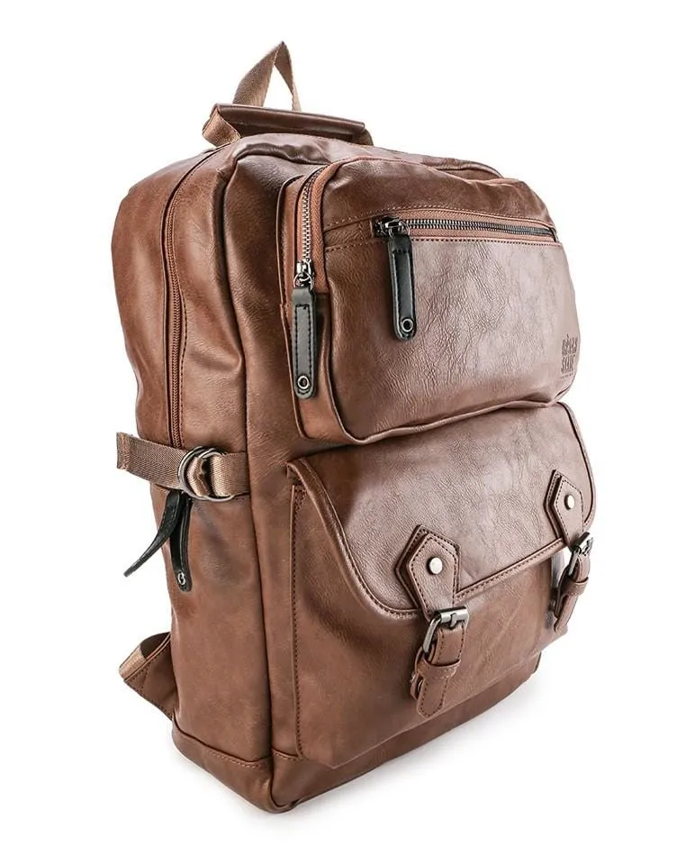 Pu Buckled Zipper Large Backpack - Camel