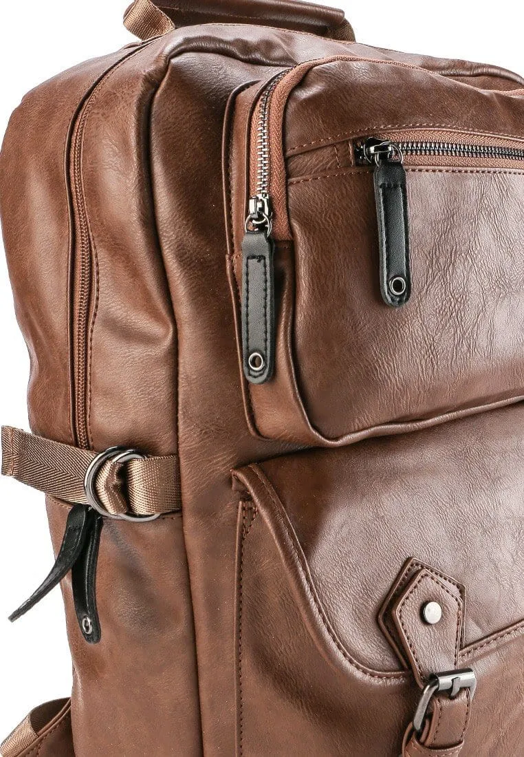 Pu Buckled Zipper Large Backpack - Camel