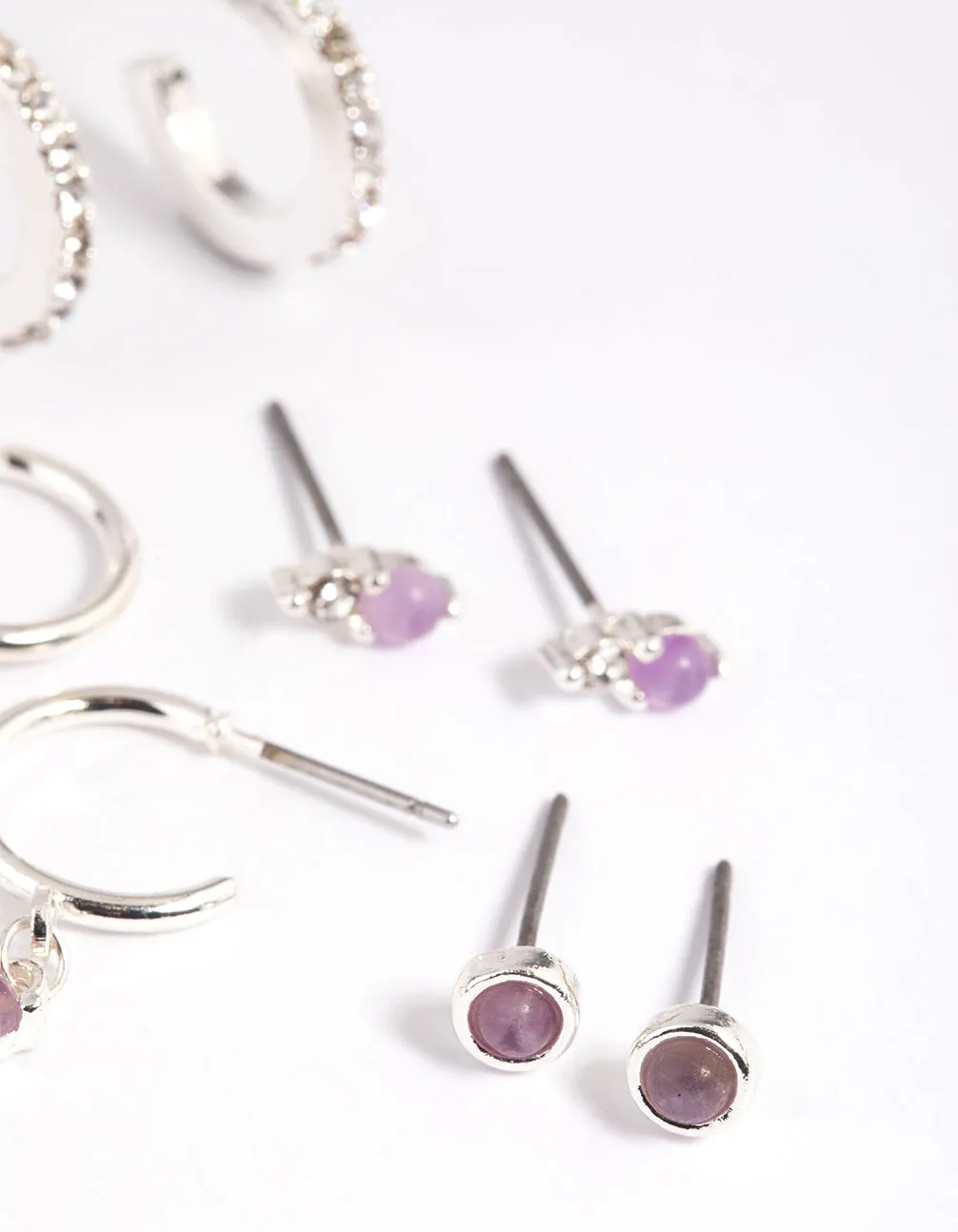 Purple Amethyst Diamante Earring Stack Pack