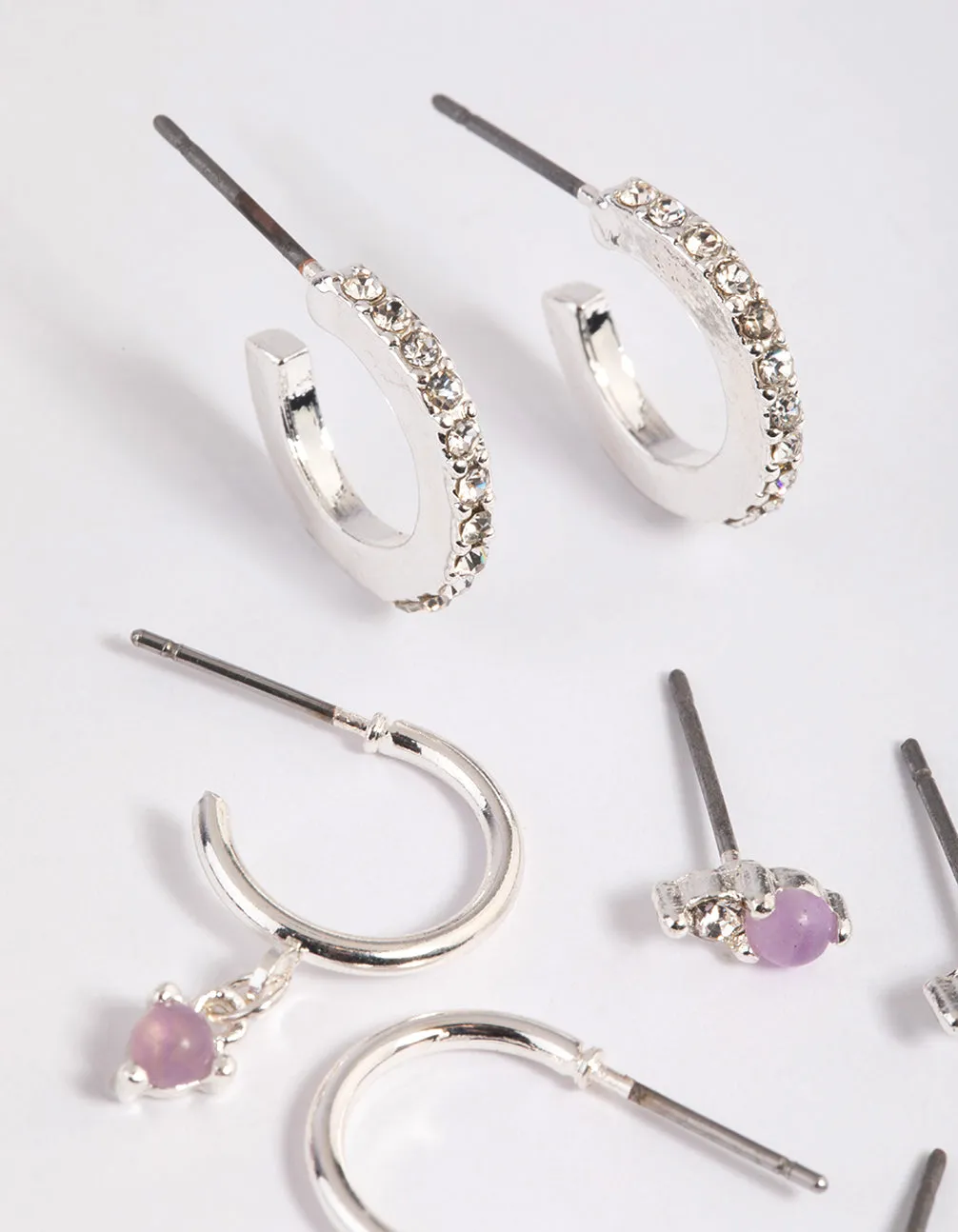 Purple Amethyst Diamante Earring Stack Pack