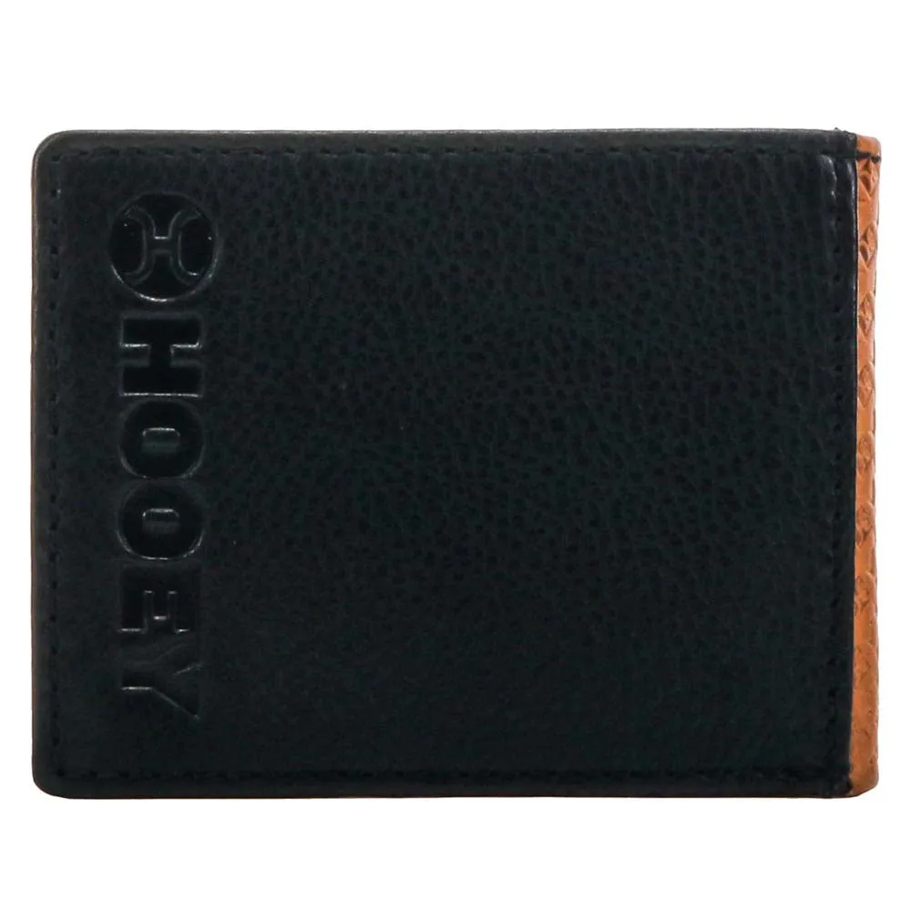 "Hands Up Basket Weave" Front Pocket Bifold Hooey Wallet Brown w/Black Leather