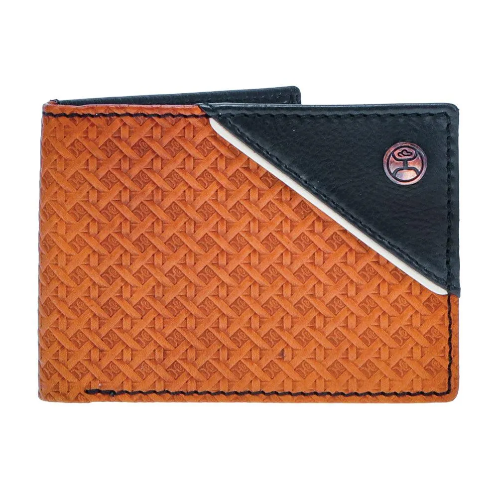 "Hands Up Basket Weave" Front Pocket Bifold Hooey Wallet Brown w/Black Leather