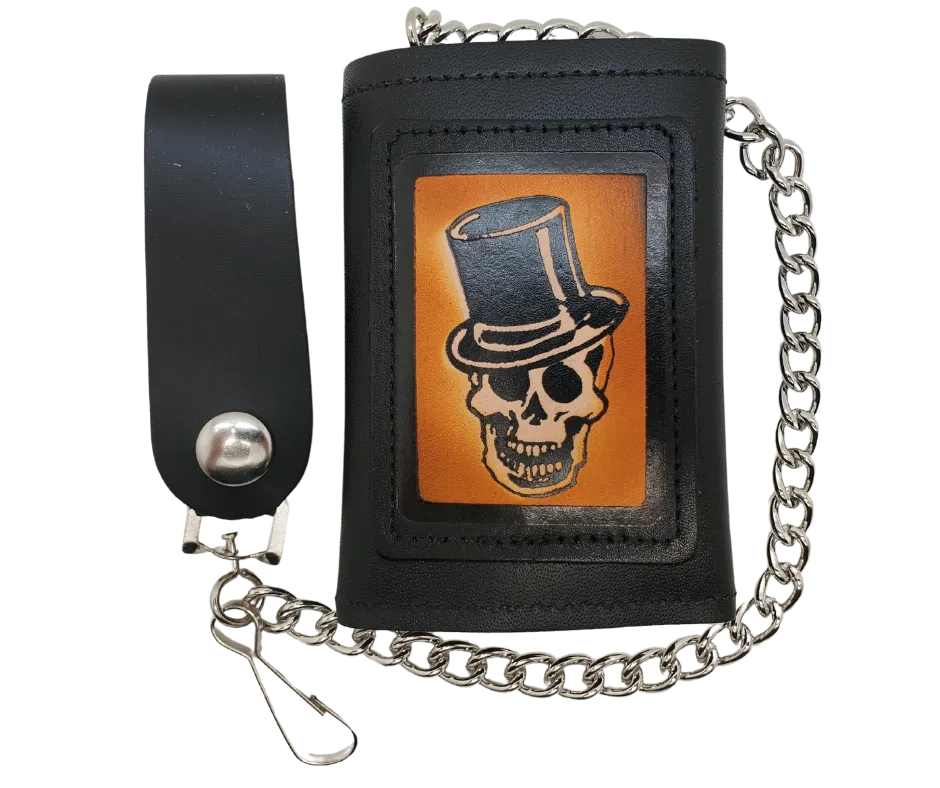 "Skull Top Hat" Tri-Fold Chain Wallet