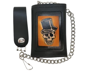 "Skull Top Hat" Tri-Fold Chain Wallet