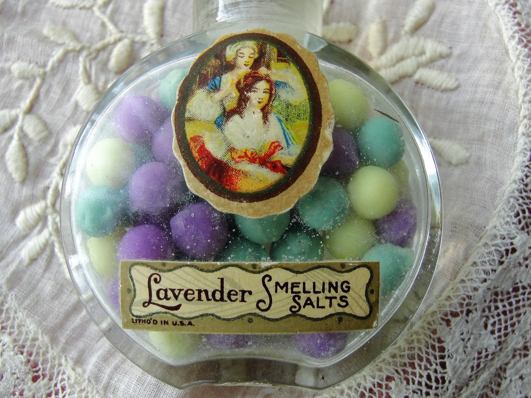 RARE 1920s Lavender Smelling Salts, Lovely Glass Bottle and Stopper,Colorful Lavender Smelling Salts,Vanity Display,Perfume Collection Decor