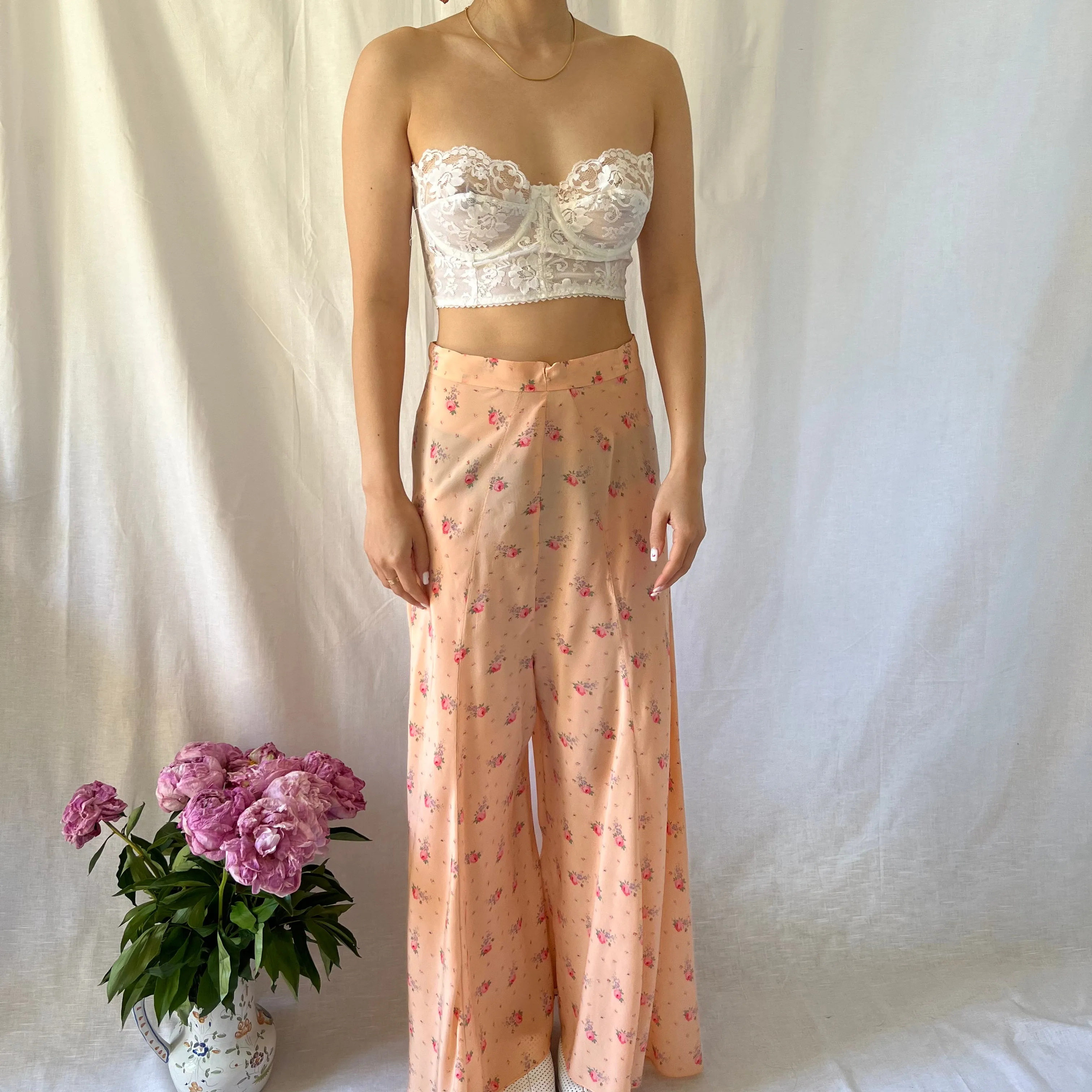 Rare 1930s silk floral palazzo pants