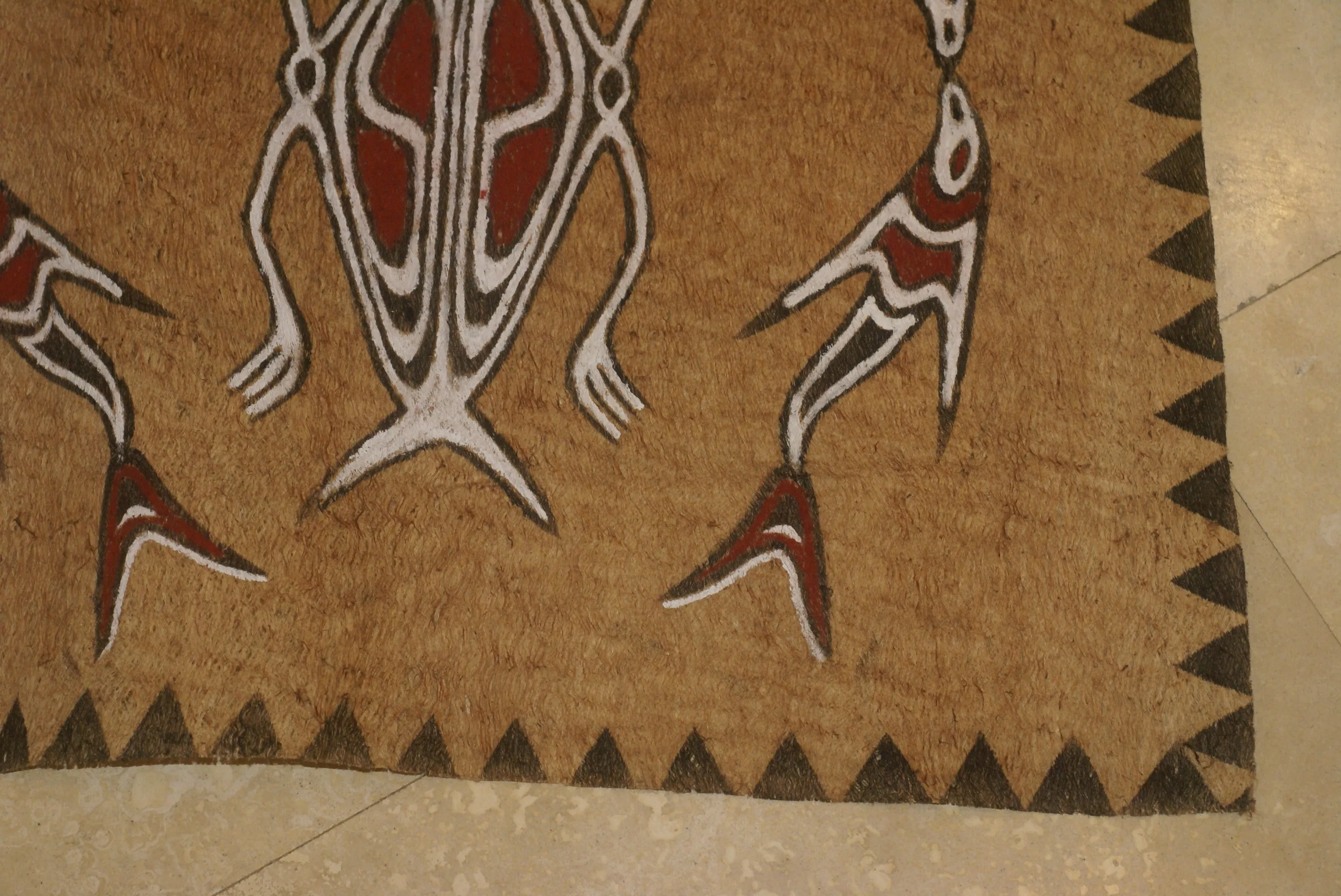 Rare Tapa Bark Cloth (Kapa in Hawaii), from Lake Sentani, Irian Jaya, Papua New Guinea. Hand painted by a Tribal Artist with natural pigments: Spiritual Stylized Motifs of fish and water bugs. 21" x 20,5" (no 38)