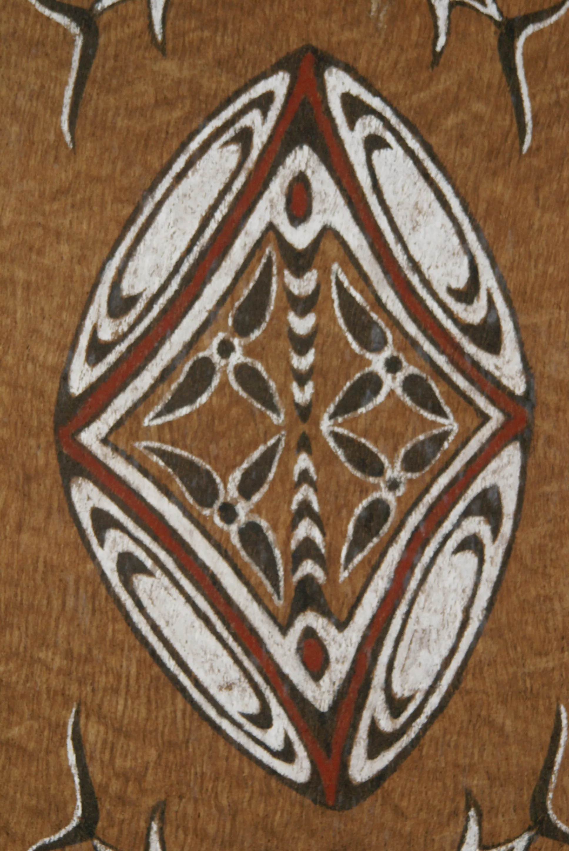 Rare Tapa Bark Cloth (Kapa in Hawaii), from Lake Sentani, Irian Jaya, Papua New Guinea. Hand painted by a Tribal Artist with natural pigments: Spiritual Stylized Shield Motifs 21 1/2" x 13" (no 22)