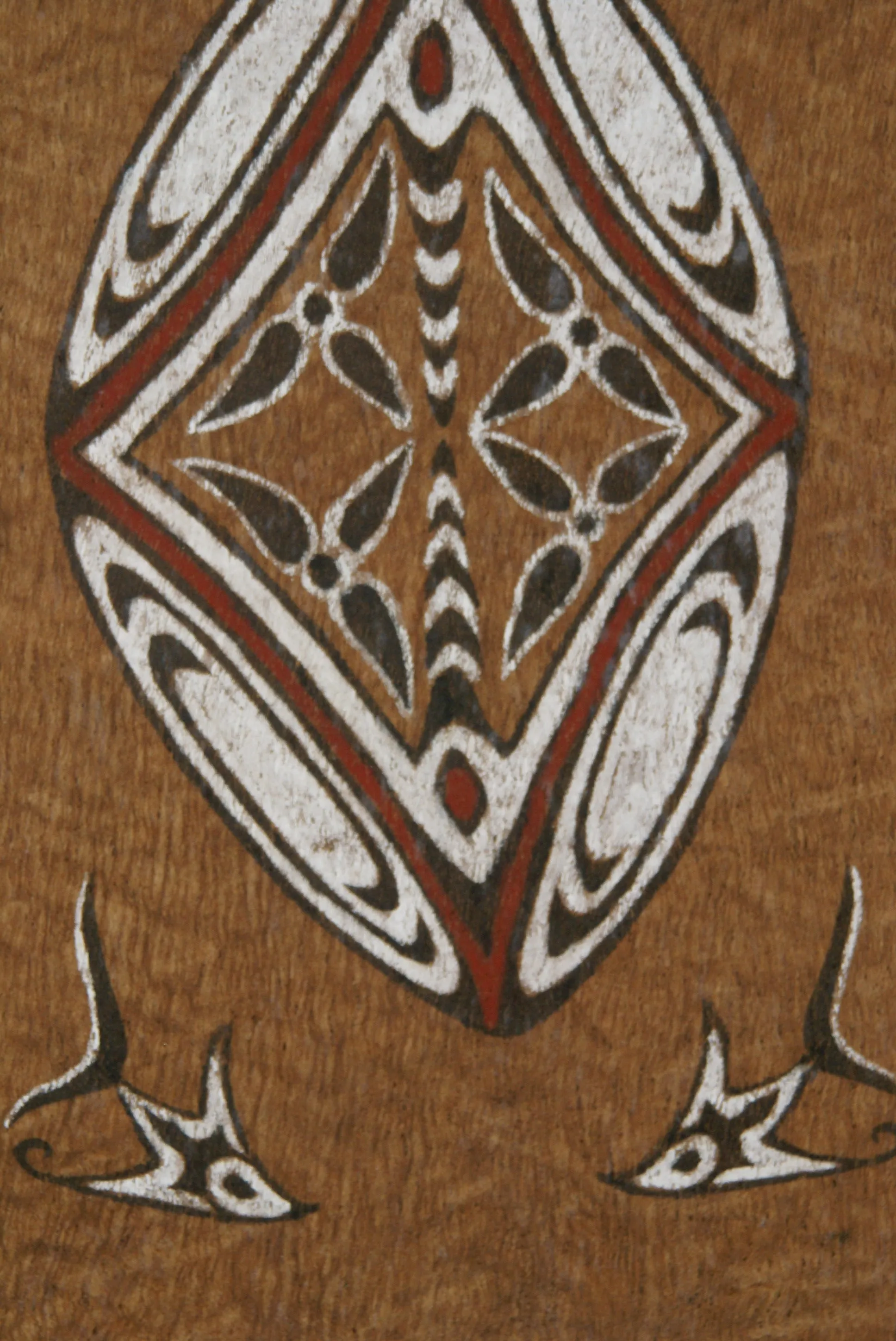 Rare Tapa Bark Cloth (Kapa in Hawaii), from Lake Sentani, Irian Jaya, Papua New Guinea. Hand painted by a Tribal Artist with natural pigments: Spiritual Stylized Shield Motifs 21 1/2" x 13" (no 22)