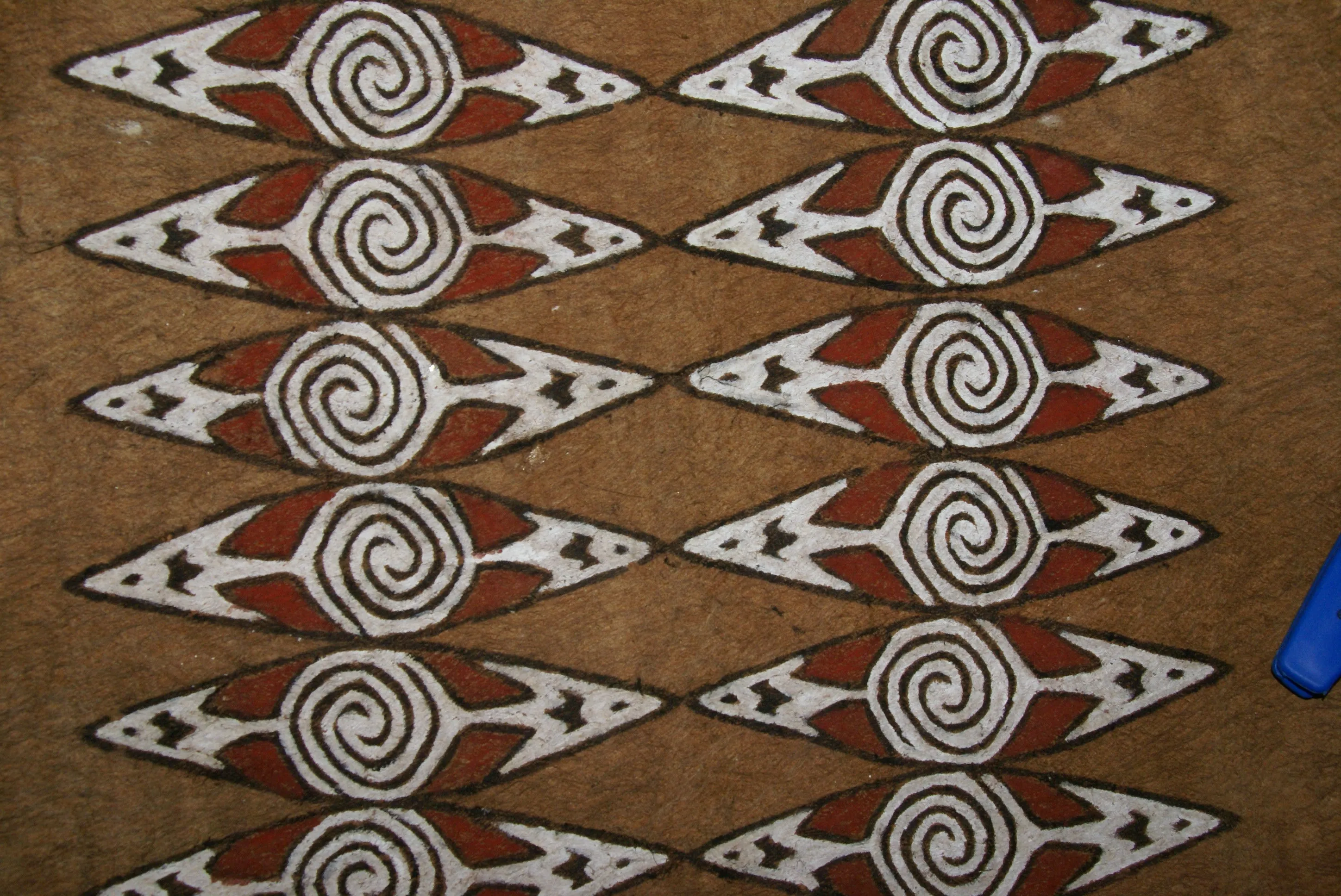 Rare Tapa Kapa Bark Cloth (Called Kapa in Hawaii), from Lake Sentani, Irian Jaya, Papua New Guinea. Hand painted by a Tribal Artist with natural pigments,: Abstract Geometric Stylized Shield Motifs 24" x 22" No 2