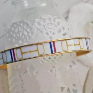 Red & Blue Striped Gold Horse Bit Bangle Bracelet