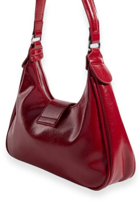 Red Crescent Shaped Buckle Detail Shoulder Bag