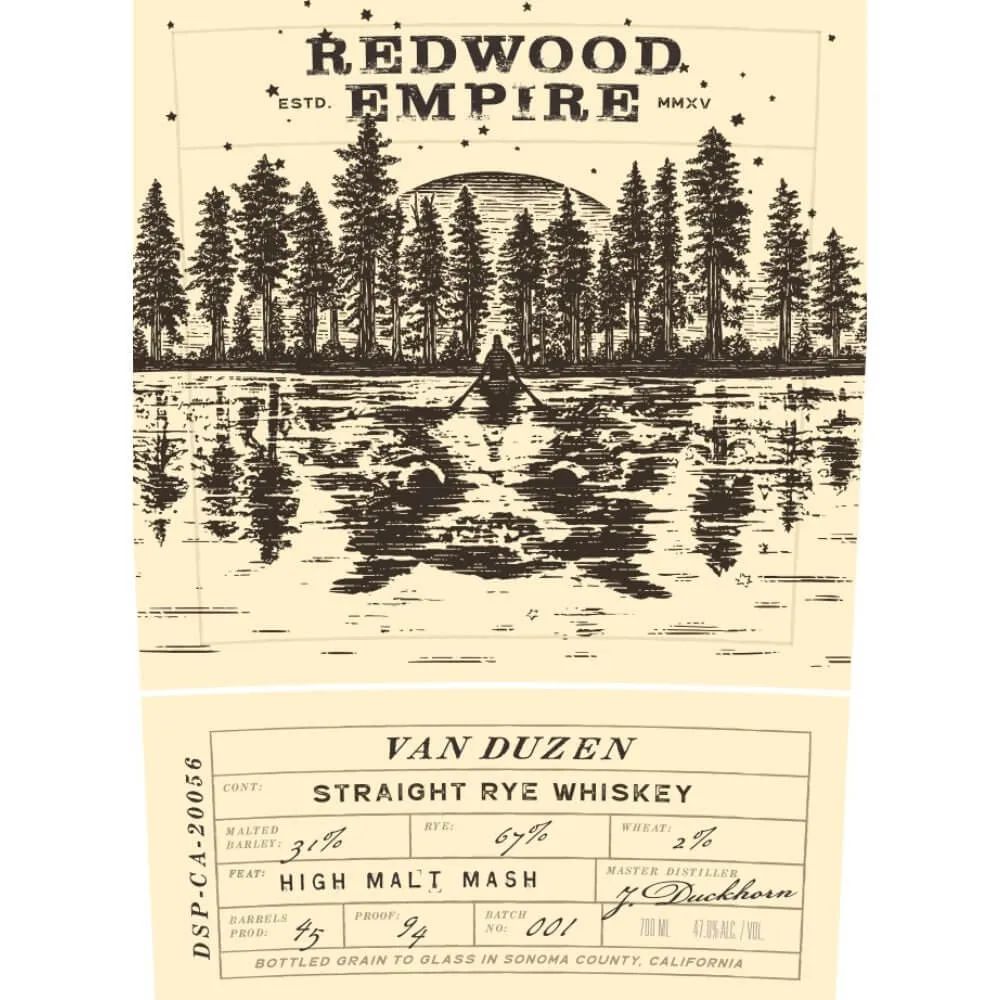 Redwood Empire Van Duzen Straight Rye Whiskey