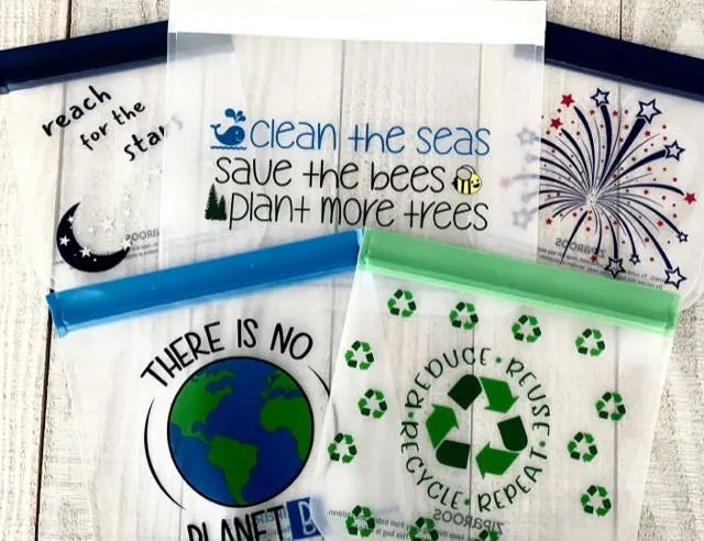 Reusable 5-Piece Sandwich and Snack Bag Set - "Earth Friends"