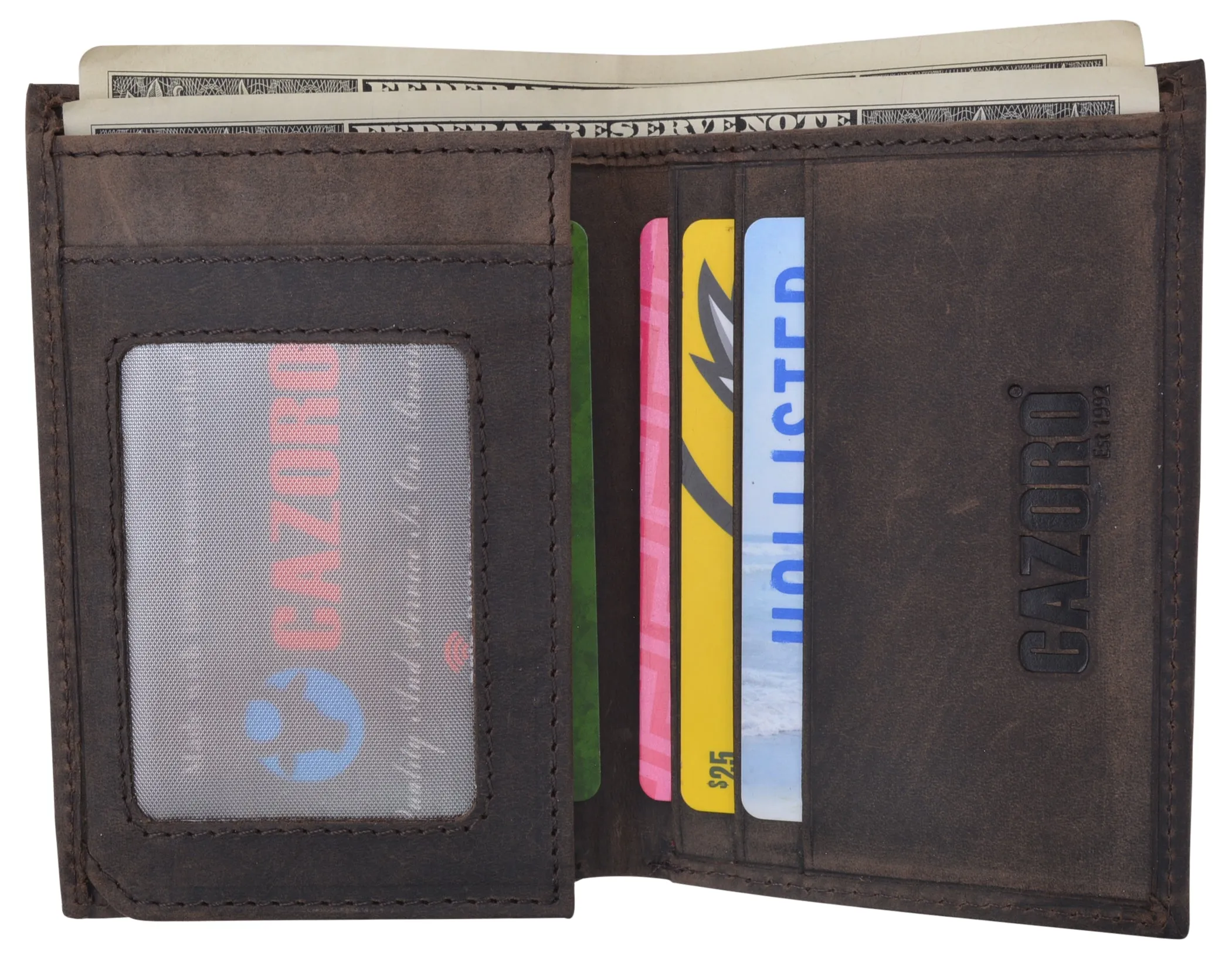 RFID Protected Mens Leather Wallet Bifold 2 ID Windows Double Bill Sections USA Stars & Stripes