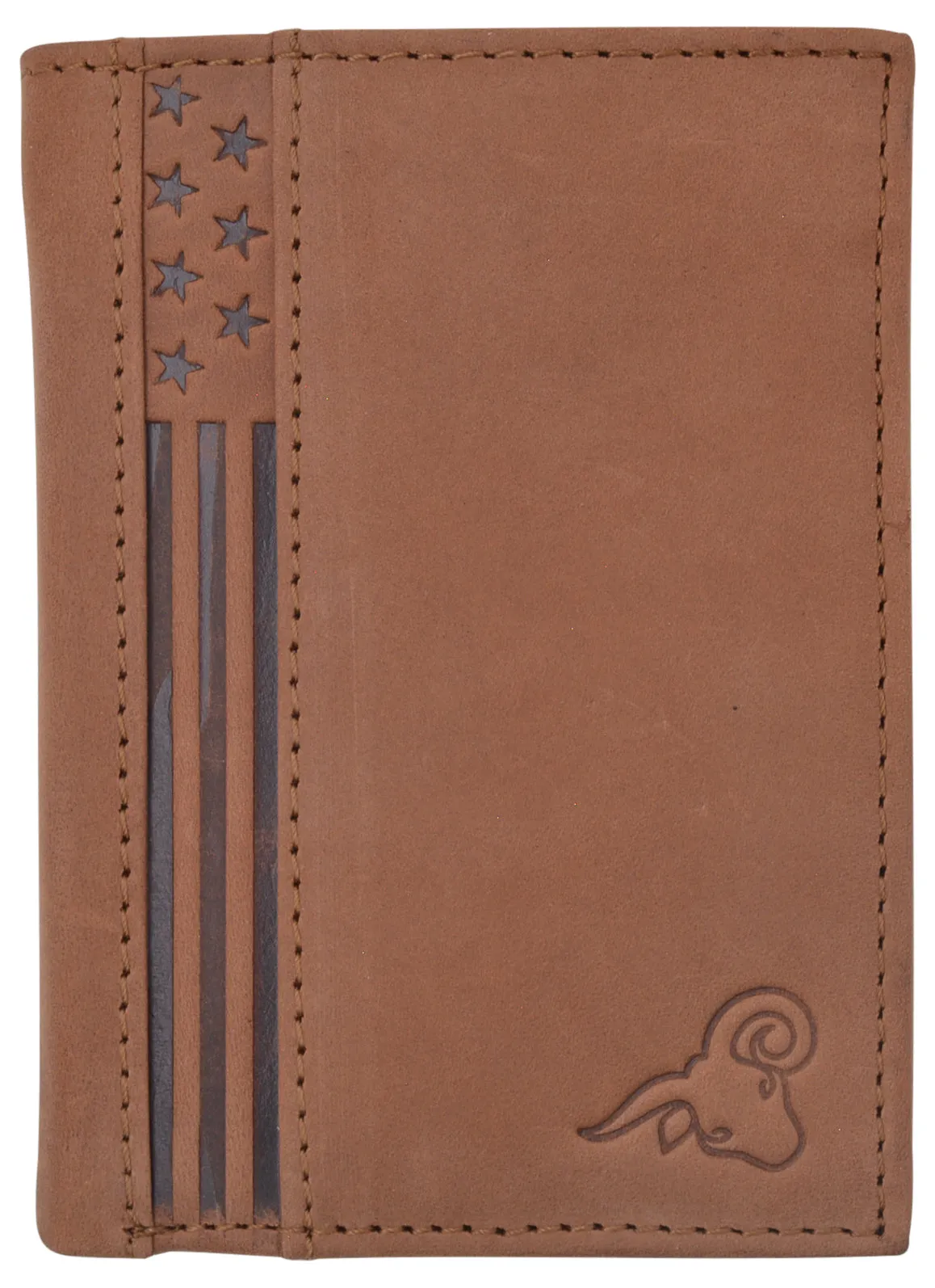 RFID Protected Mens Leather Wallet Bifold 2 ID Windows Double Bill Sections USA Stars & Stripes