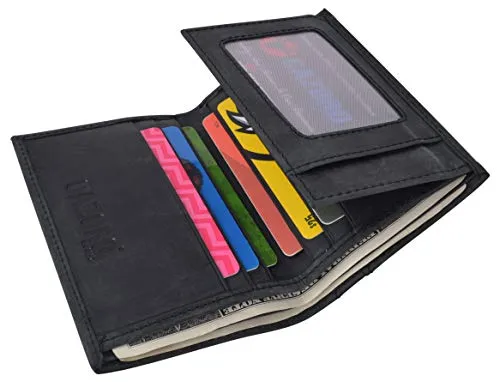 RFID Protected Mens Leather Wallet Bifold 2 ID Windows Double Bill Sections USA Stars & Stripes