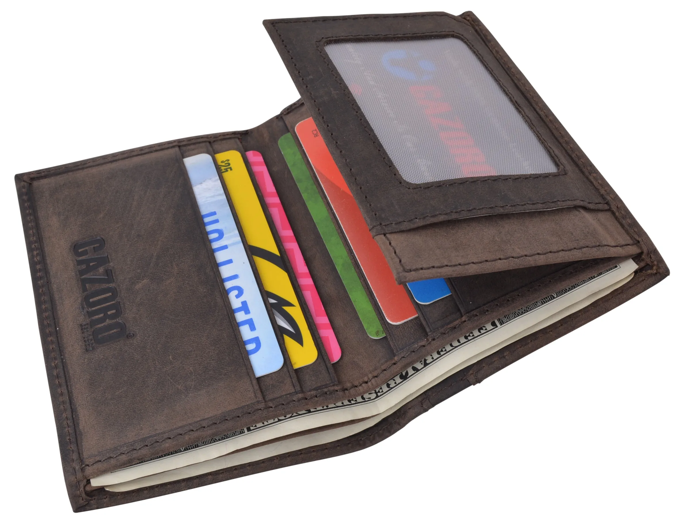 RFID Protected Mens Leather Wallet Bifold 2 ID Windows Double Bill Sections USA Stars & Stripes