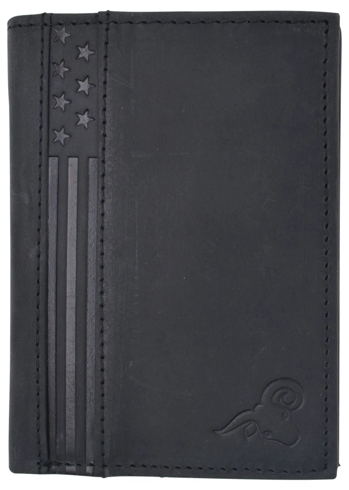 RFID Protected Mens Leather Wallet Bifold 2 ID Windows Double Bill Sections USA Stars & Stripes