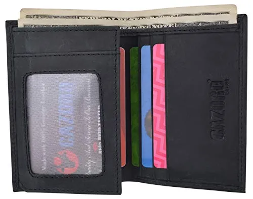 RFID Protected Mens Leather Wallet Bifold 2 ID Windows Double Bill Sections USA Stars & Stripes