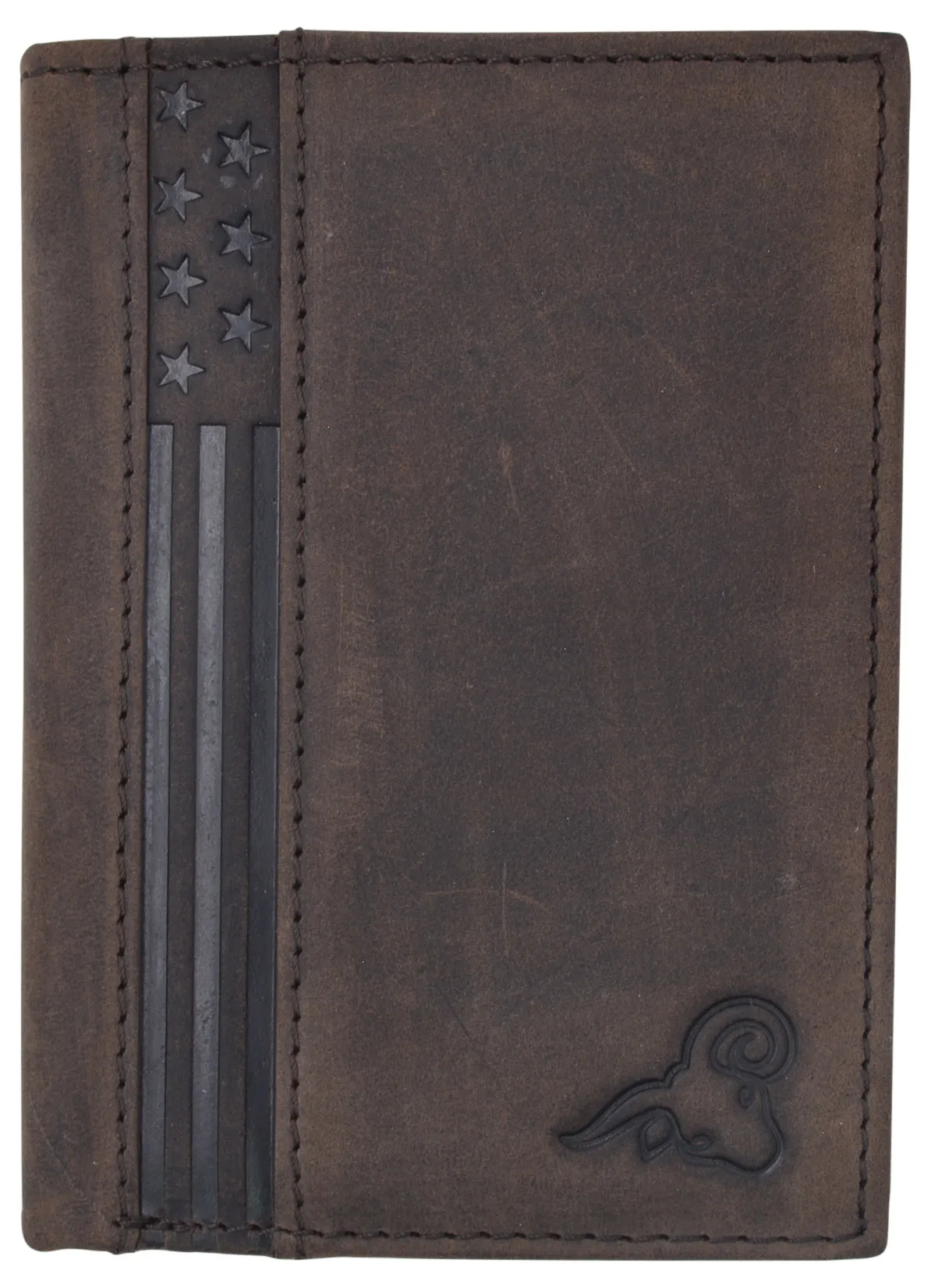 RFID Protected Mens Leather Wallet Bifold 2 ID Windows Double Bill Sections USA Stars & Stripes