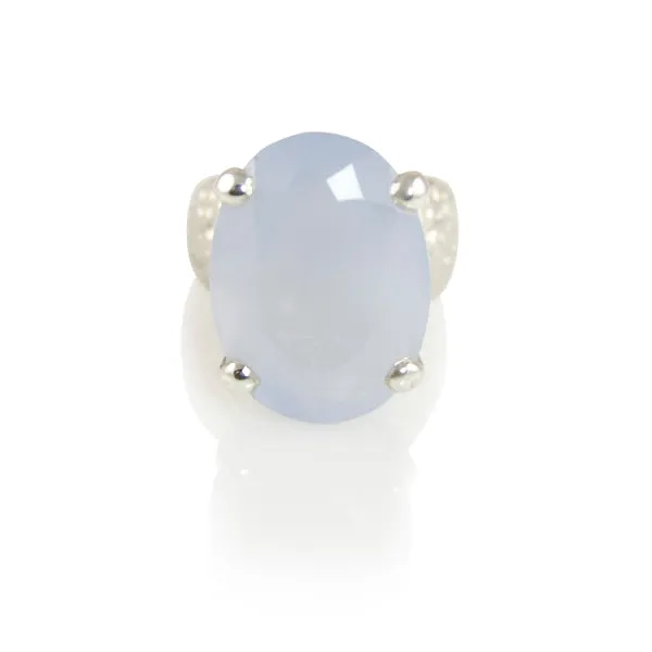 Ring - Prong Blue Chalcedony Oval Cut Sterling Silver