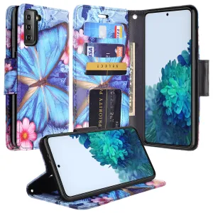 Samsung Galaxy S21 Case, Galaxy S21 Wallet Case, Wrist Strap Pu Leather Wallet Case [Kickstand] with ID & Credit Card Slots - Blue Butterfly