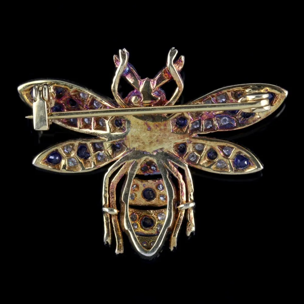 Sapphire Diamond Insect Brooch 18Ct Gold Silver Pearl