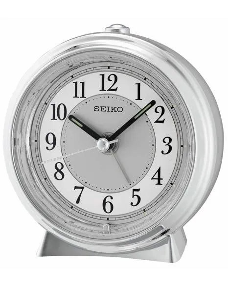 Seiko Bedside Alarm Clock - Silver Tone Case -  Quiet Sweep Second Hand