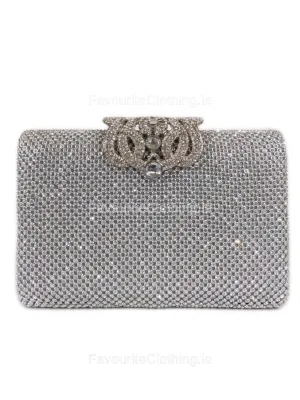 Silver Diamante Embellished Diamond Design Clutch Bag